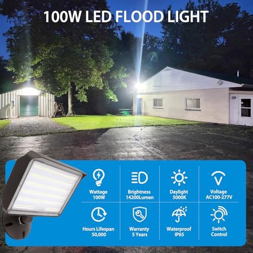 100W LED Flood Light Outdoor Knuckle, Switch Controlled Floodlight