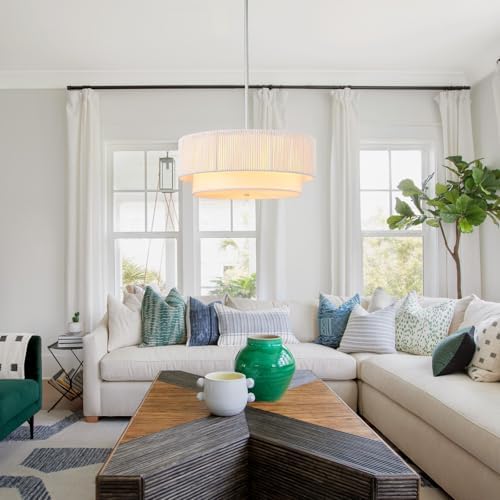 Rattan Farmhouse Chandelier, White