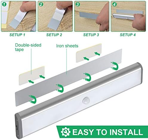 Wireless Motion Sensor Cabinet Lights 10-LED USB Rechargeable Closet