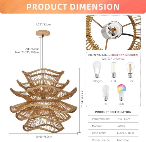 Arturesthome 19.68" Woven Rattan Pendant Light