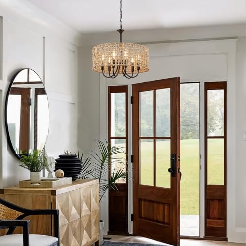 LynPon 17.7" Black Rattan Chandelier, 6-Light