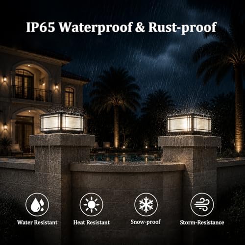 Outdoor Hardwired Post Light, Square Fence Pillar Lamp