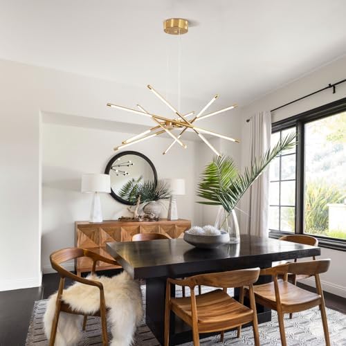 Modern Gold Chandelier, 12-Light Linear Pendant Light Fixture