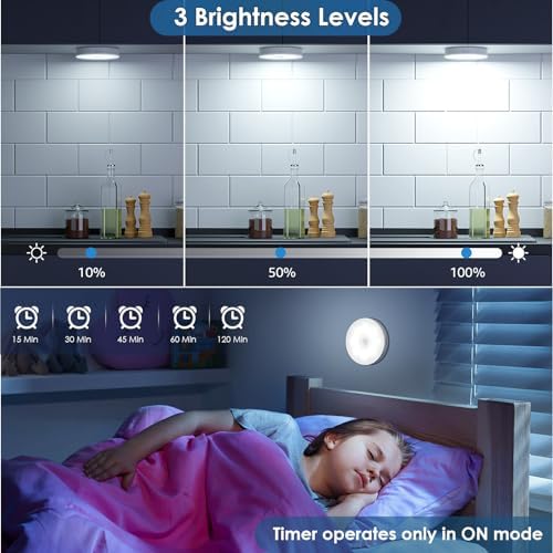 Motion Sensor Puck Lights, Cool White, 4-Pack