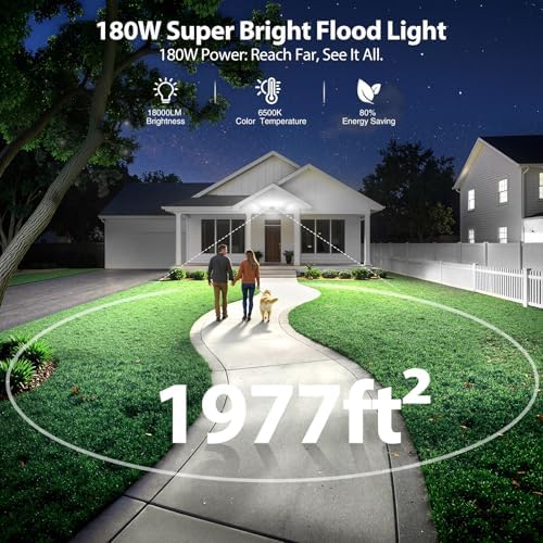 Olafus 180W Outdoor LED Flood Lights, 6500K Black
