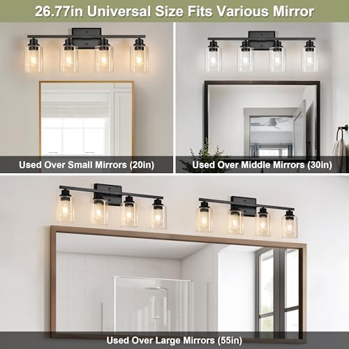 Unicozin 4-Light Black Bathroom Vanity Light with Clear Glass