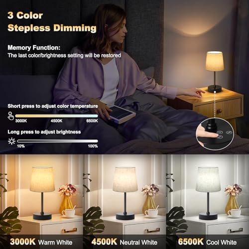 Wowag Small Cordless Table Lamp, 5000mAh Rechargeable, Flaxen