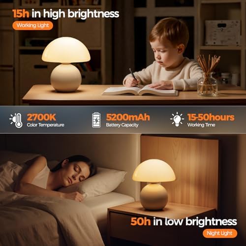 NIORSUN Wireless Mushroom Lamp, 5200mAh, White
