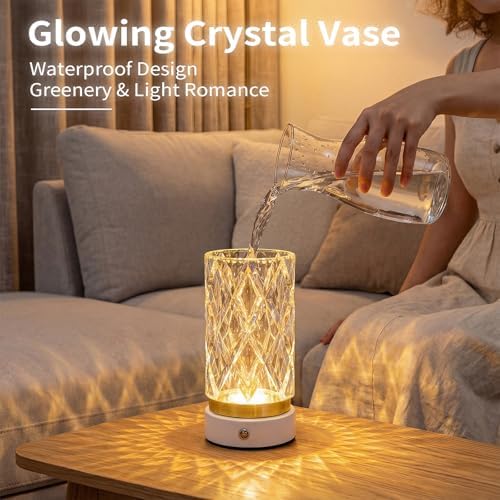 Crystal Table Lamp, USB Rechargeable, 3 Color Modes