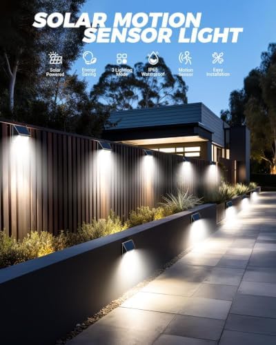 vighep 12-Pack Solar Fence Lights, Motion Sensor, Black