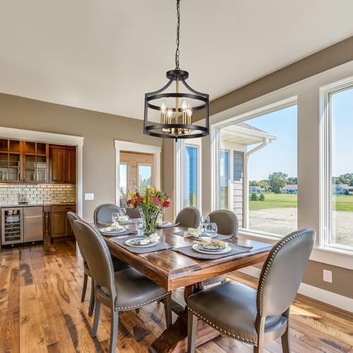 Farmhouse 4-Light Black and Gold Chandelier