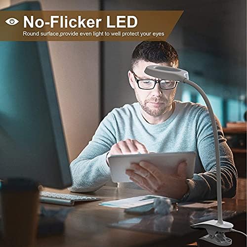 JKSWT Clip-On LED Desk Lamp, 3 Color Modes