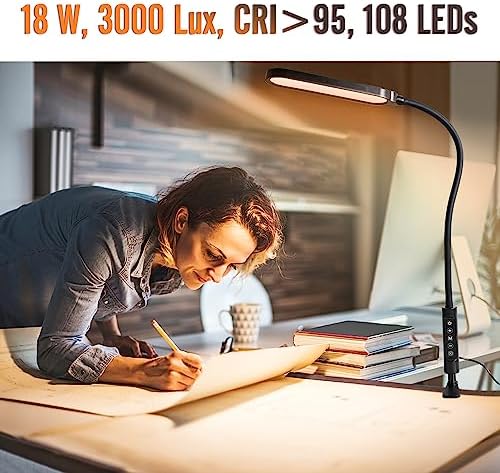 18W 3000LM Dimmable LED Clamp Desk Lamp