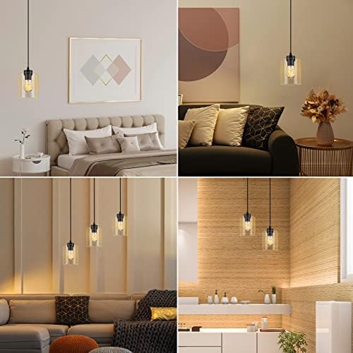 BoostArea Modern Pendant Light, Black, Clear Glass Shade
