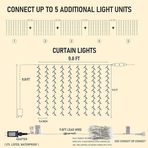 Dazzle Bright 300 LED Curtain Lights, Warm White