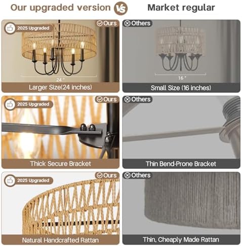 24-Inch Farmhouse Rattan Chandelier
