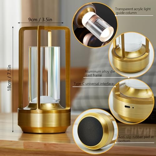 Small Rechargeable Cordless Table Lamp, Gold
