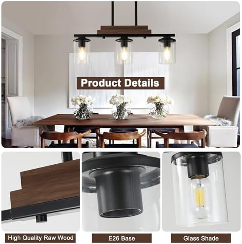 VbiTmn 3-Light Farmhouse Dining Room Light Fixture