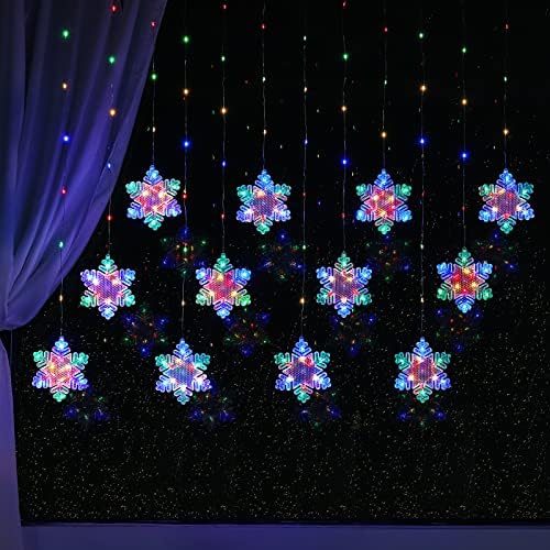 BLOOMWIN Christmas Fairy Curtain Lights 9.8ft Snowflake Lights USB