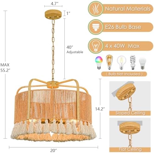 20” 4-Light Rattan Chandelier