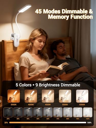 Rechargeable Clip-on Desk Lamp, 45 Lighting Modes
