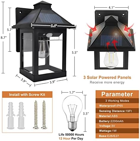 2-Pack Solar Outdoor Lanterns, Motion Sensor, Waterproof