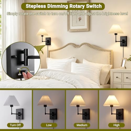 Plug-in Wall Sconces Set of 2, Black