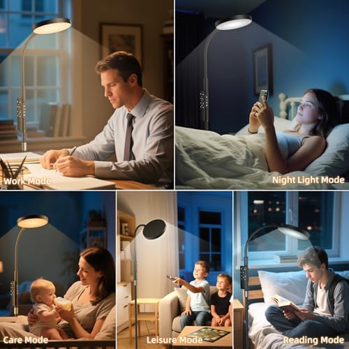 PACOVY Adjustable Floor Lamp, Remote Control, Black