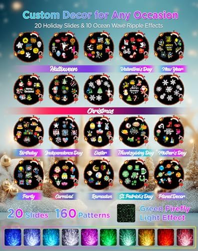 Halloween Projector, Firefly & Ocean Wave Lights, 20 Slides