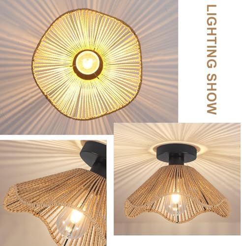 Surpars House Boho Rattan Ceiling Light, Light Brown