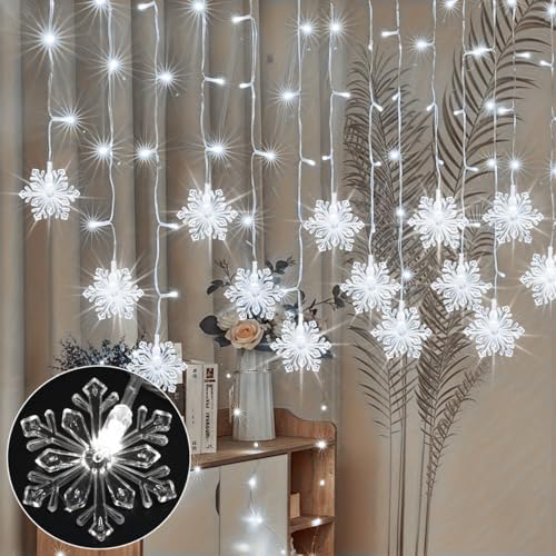 150 LED White Icicle Curtain Lights with Snowflake