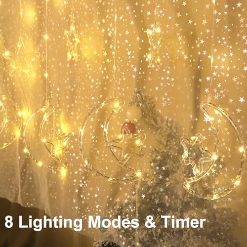 FUCHSUN 15.7 FT Star Moon Curtain String Lights