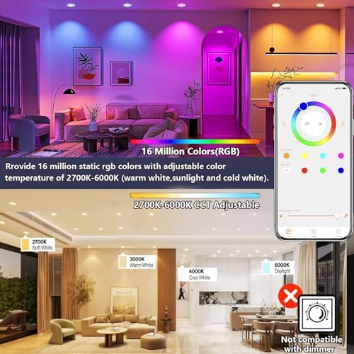 6 Inch RGBCW LED Recessed Lighting, 10 Pack