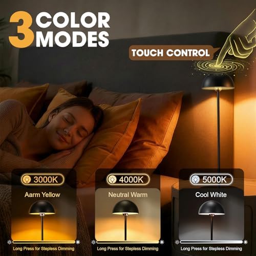 4 Pack Cordless Rechargeable Touch Table Lamps, Type-C