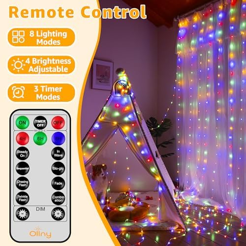 Ollny Curtain Lights, 300 LED, 9.8FT x 9.8FT