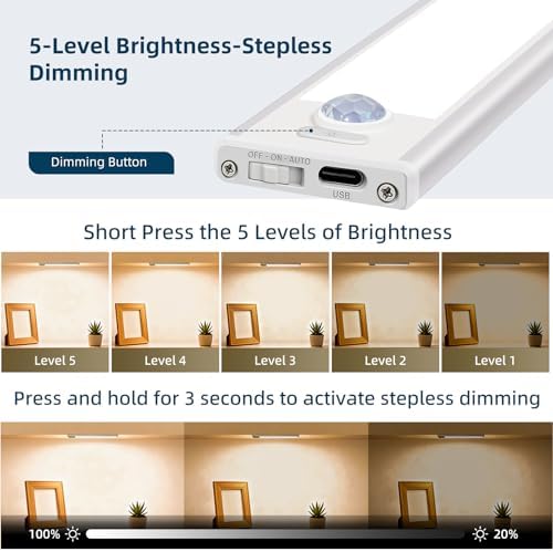 4 Pack Rechargeable Motion Sensor Under Cabinet Lights, Warm Light