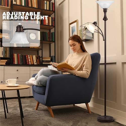 Torchiere Brown Floor Lamp with Adjustable Reading Lamp, 71IN