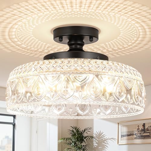 SunRider Modern 3-Light Black Glass Semi Flush Mount Ceiling Light
