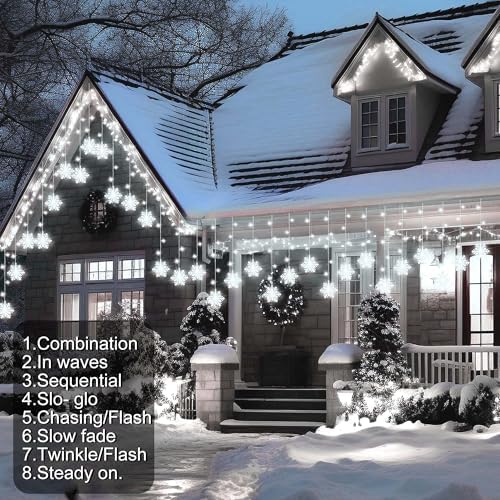 150 LED White Icicle Curtain Lights with Snowflake