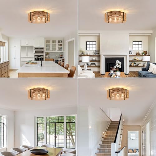 4-Light Rattan Farmhouse Flush Mount Ceiling Light, 17.7"