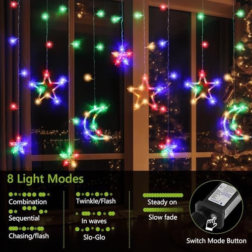 Christmas String Lights, 138 LEDs 11.48FT Star Moon Multicolored