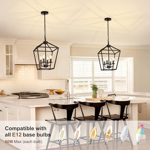 4-Light Industrial Black Lantern Chandelier