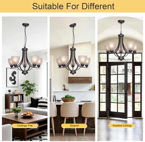 5-Light Alabaster Glass Chandelier, Oil-Rubbed Bronze