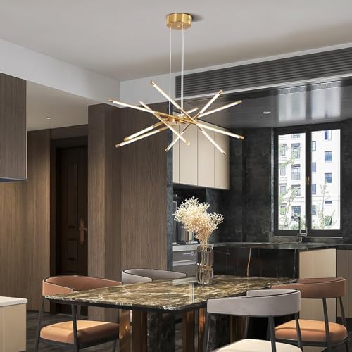 Modern Gold Chandelier, 12-Light Linear Pendant Light Fixture