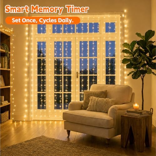 Curtain String Light, 200LED 6.6x6.6ft, Remote & 8 Modes, USB