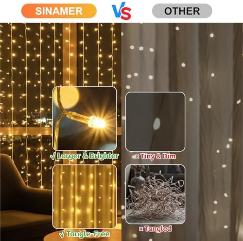 Curtain String Light, 200LED 6.6x6.6ft, Remote & 8 Modes, USB