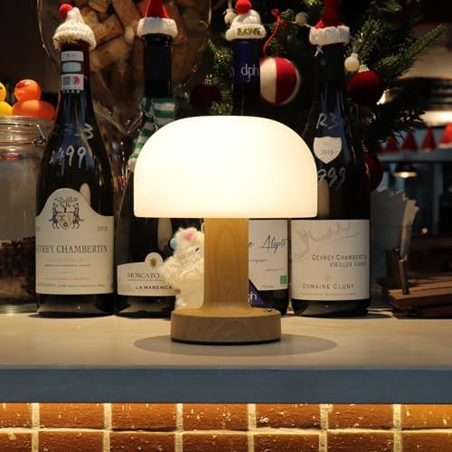 Cordless Rechargeable Mushroom Table Lamp, 3-Color Dimmable
