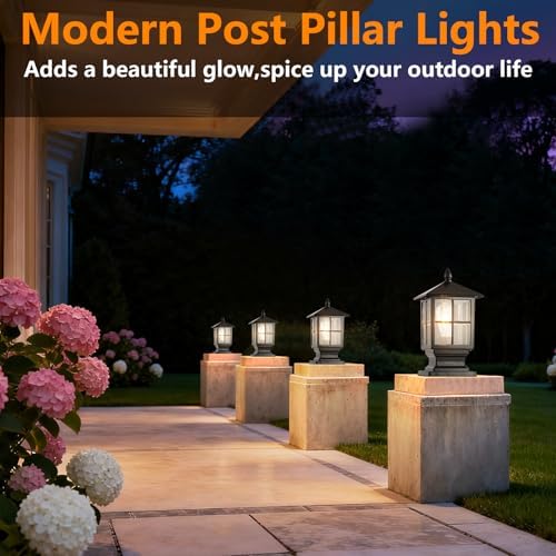 SLAWA Outdoor Column Light, Aluminum, Clear Glass Shade