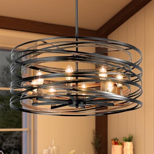 23.6" Black 8-Light Farmhouse Drum Chandelier