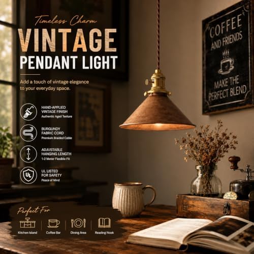 Rusted Copper Pendant Light with Adjustable 6.5Ft Cord